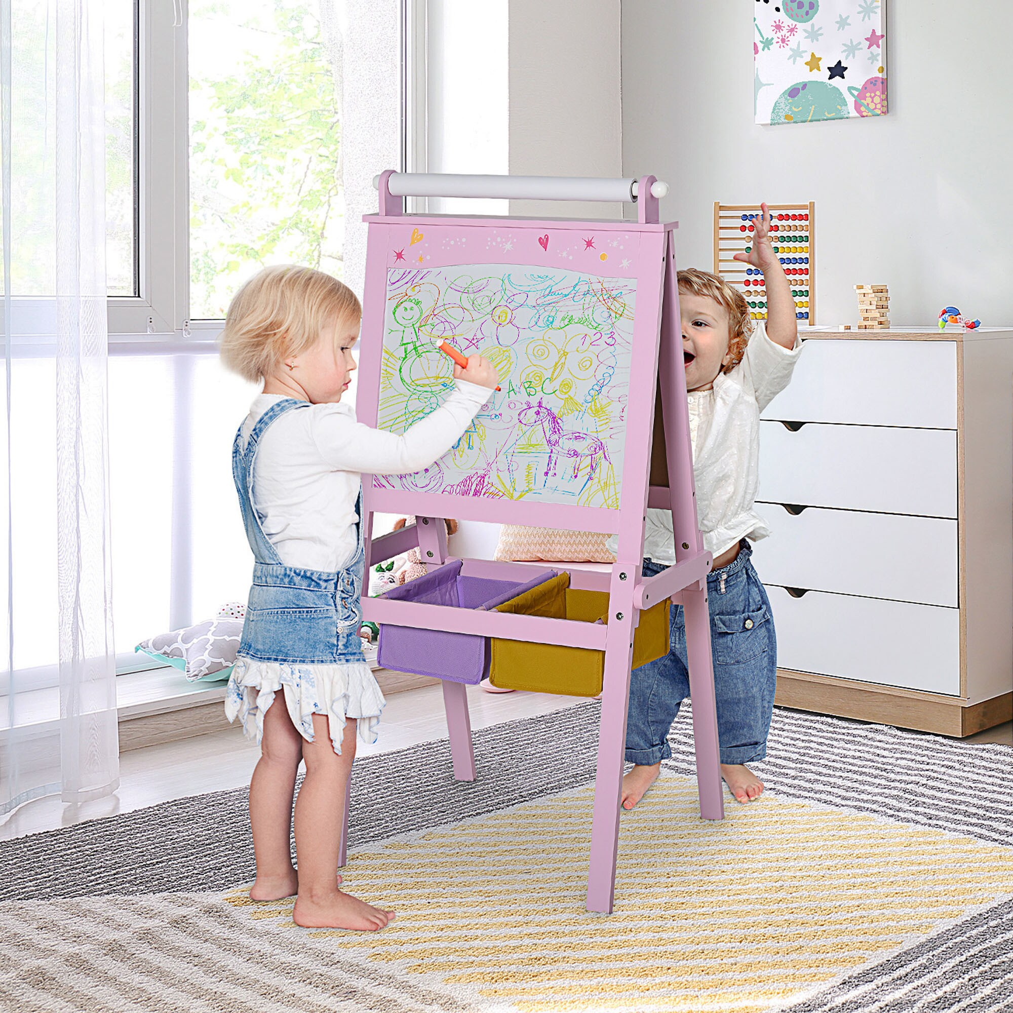 HOMCOM 3in1 Kindertafel rosa 58,5 x 50,5 x 118 cm (LxBxH)