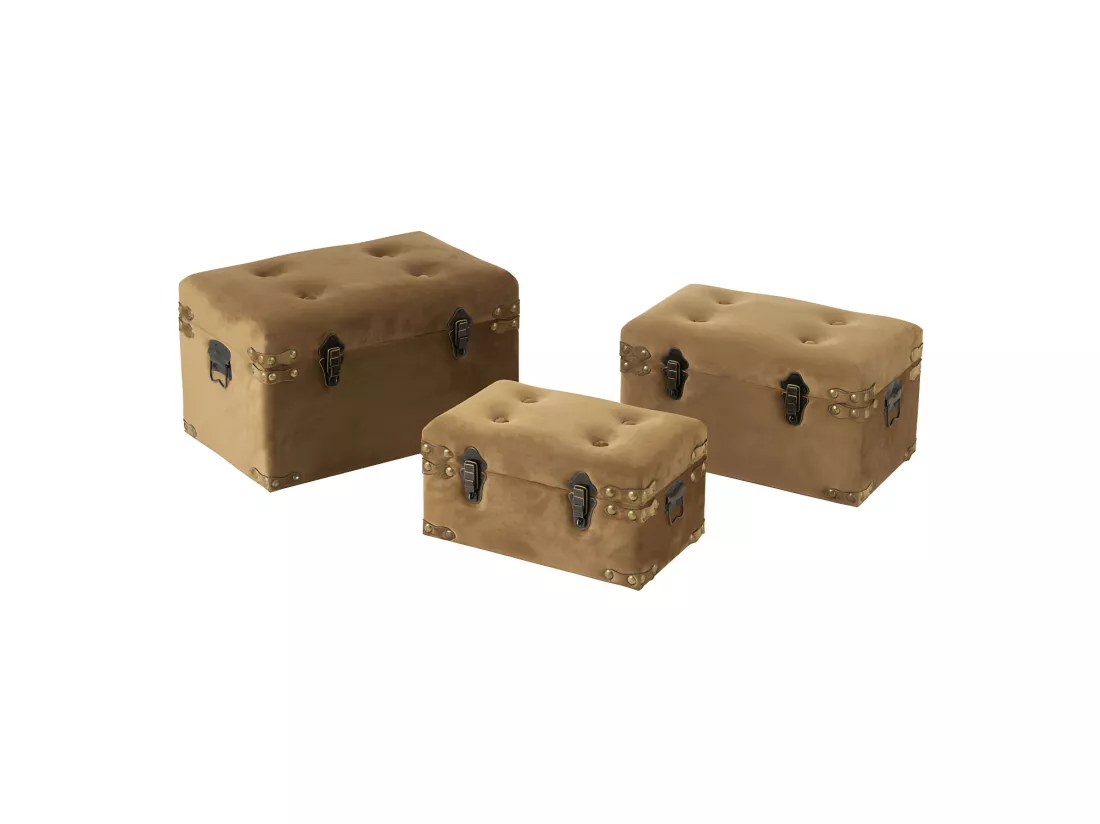 Trio de Coffres de rangement Velours beige - BOCHIAMI