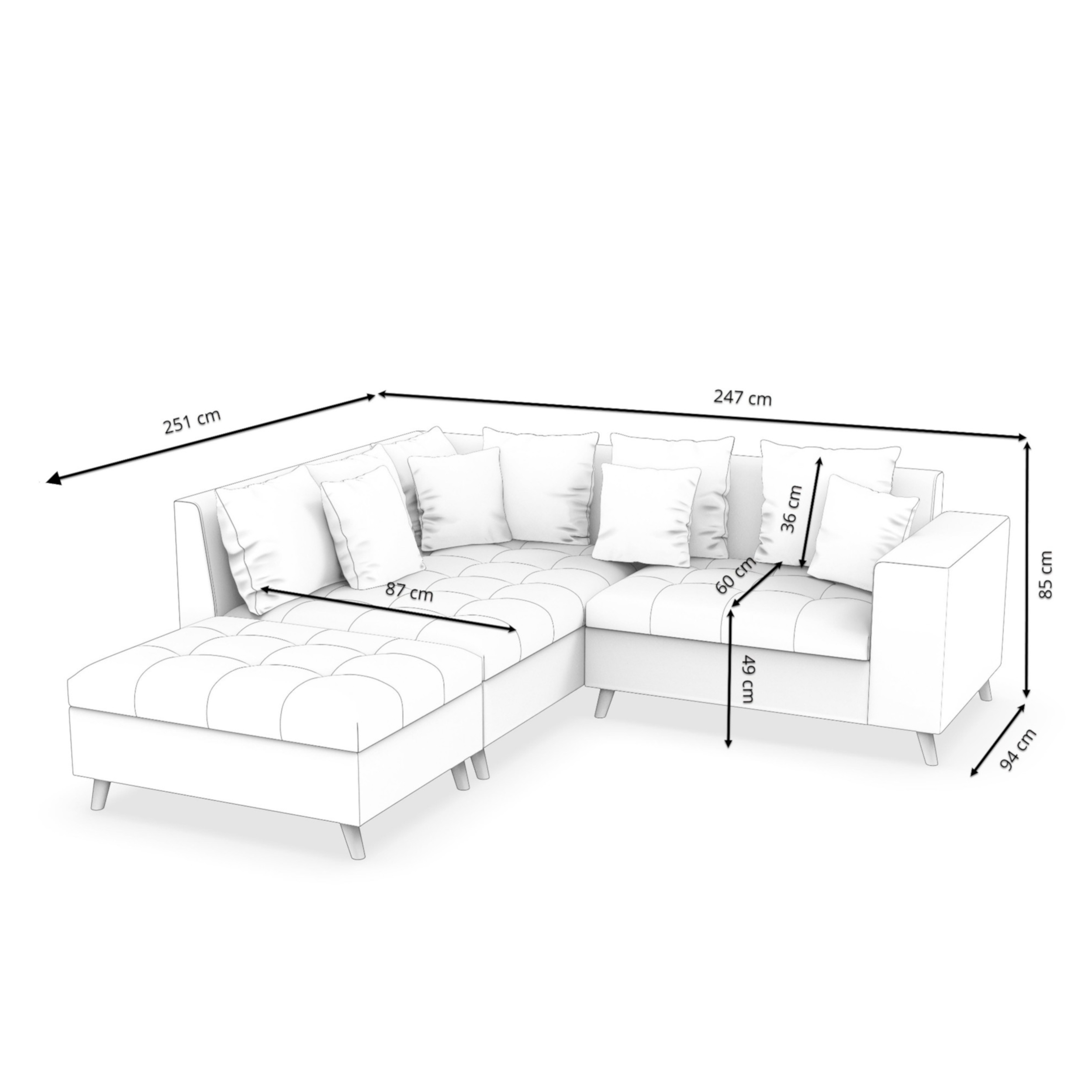 Ecksofa Samt mit Ottomane ELINA links grau