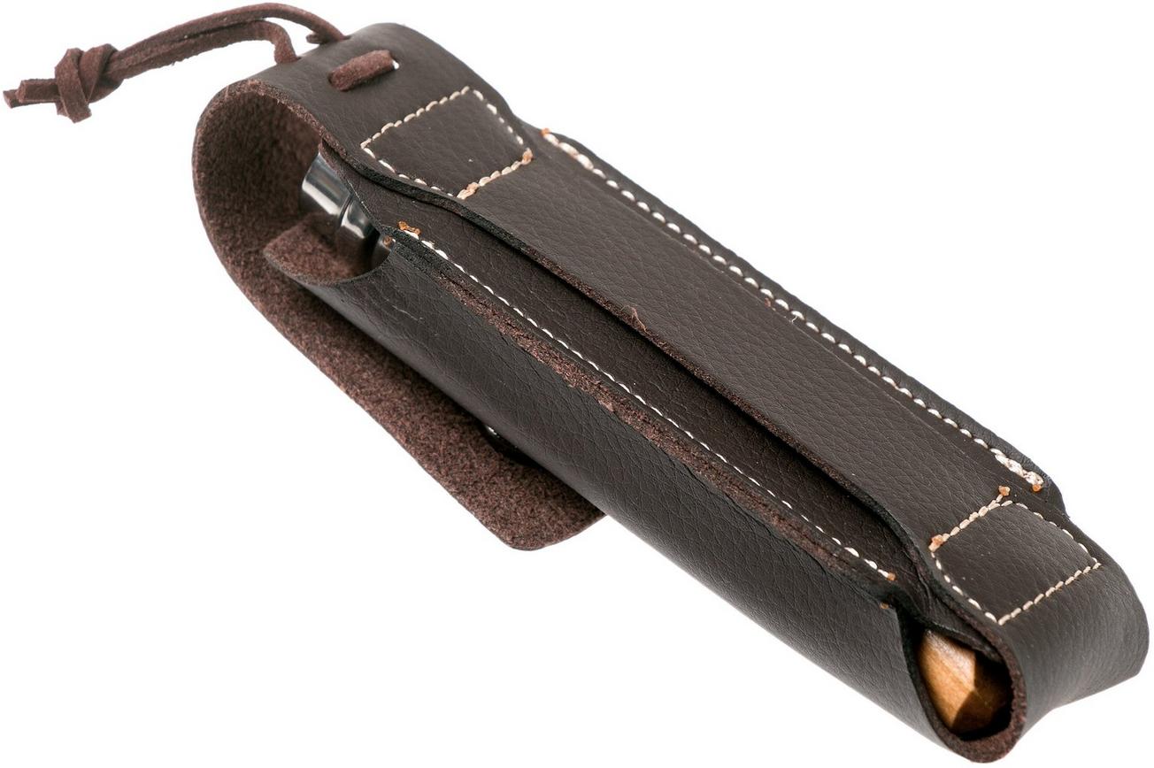 Opinel zakmes No. 8 Luxury Range met leren sheath, olijfhout