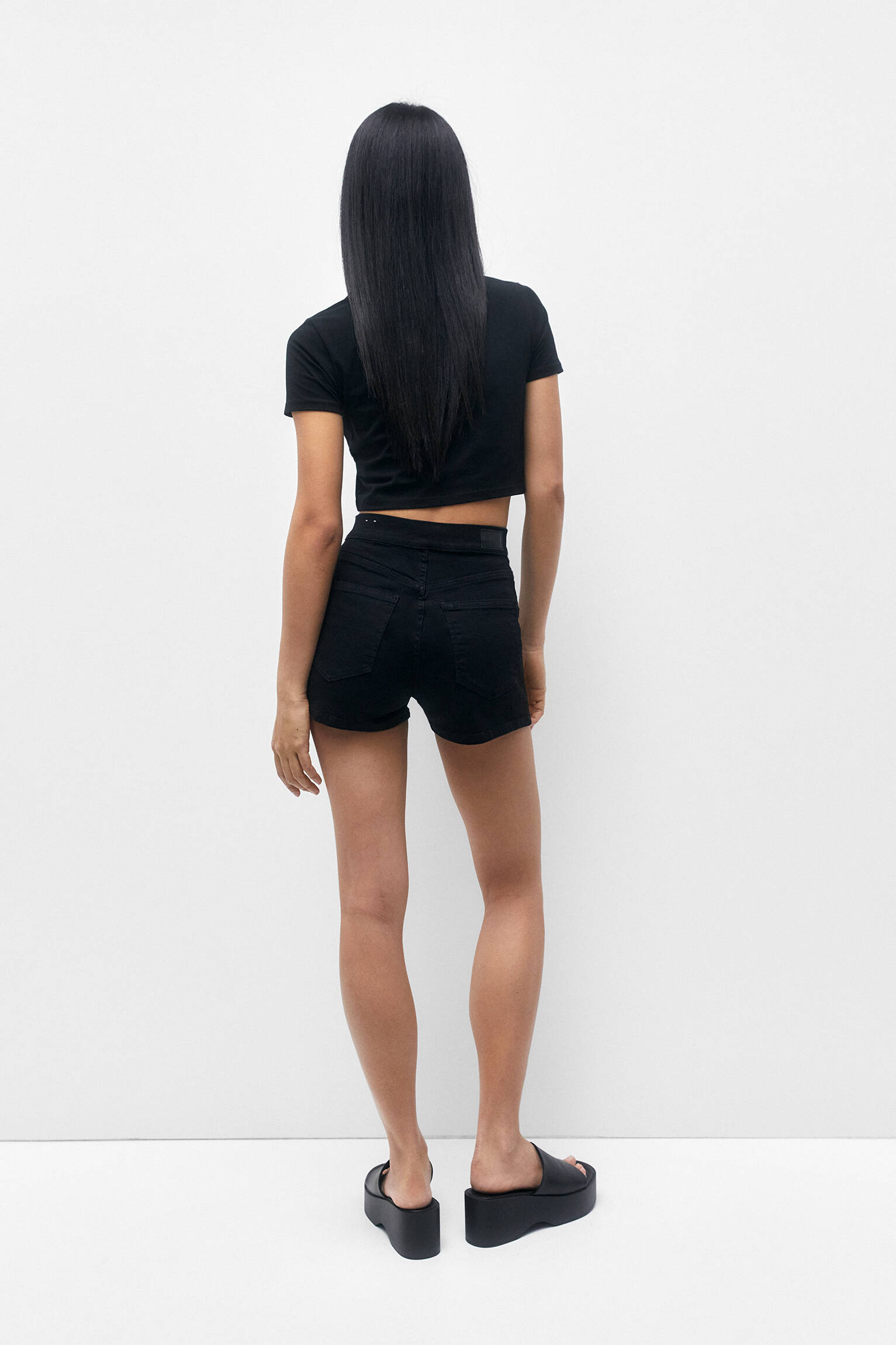 Shorts jegging de cintura alta - preto