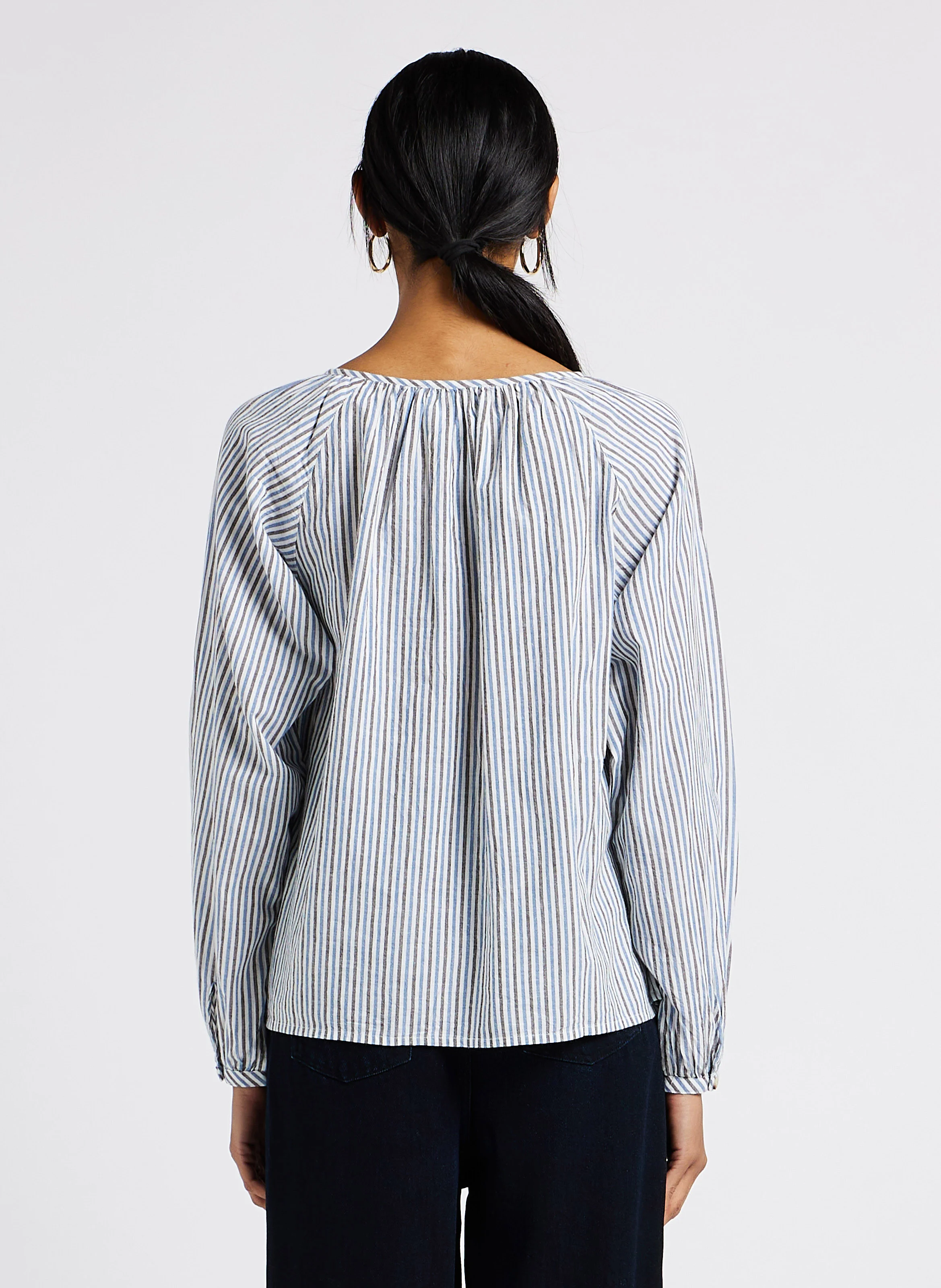 COALIE - Blouse col rond à rayures en coton bio| Bleu