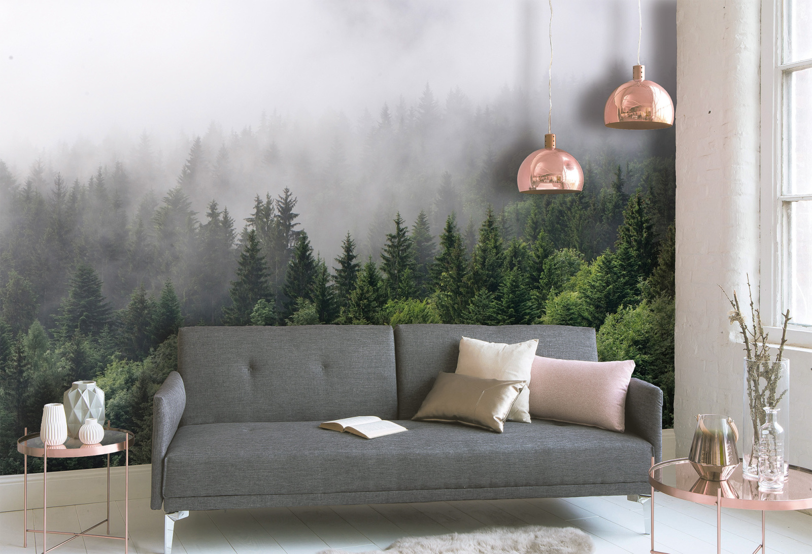 Fototapete DESIGNWALLS - grün-weiß - Wald - 2,55 Meter