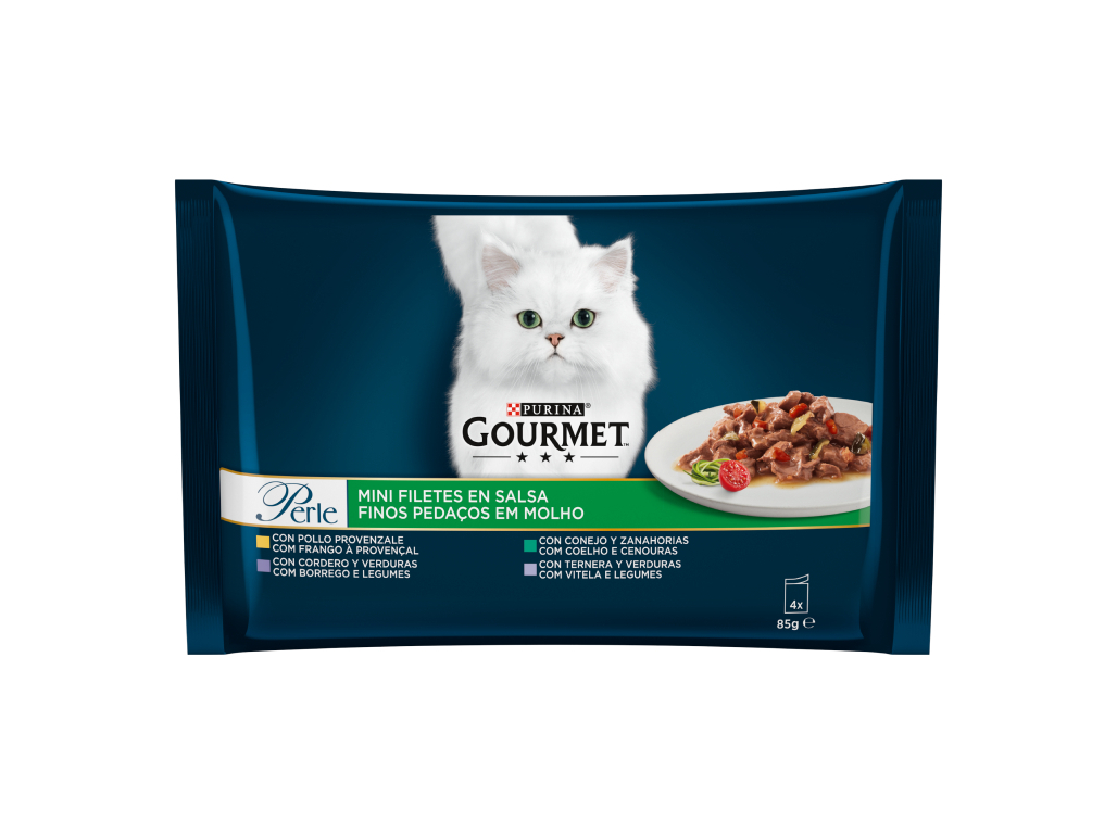 COMIDA HÚMIDA PARA GATO GOURMET PERLE COM CARNE E LEGUMES 4X85G