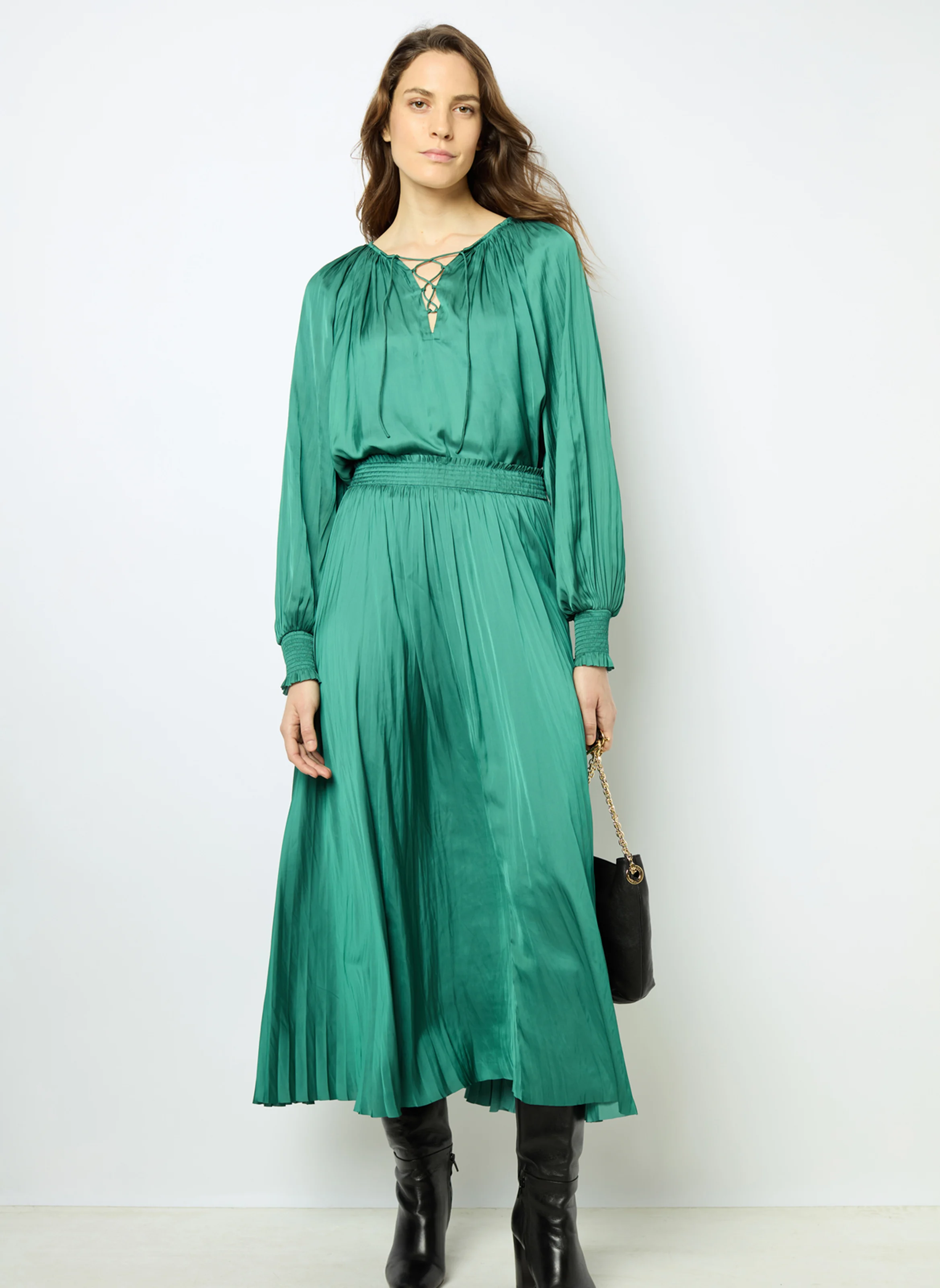 BABETH - Blouse en satin plissé | Vert