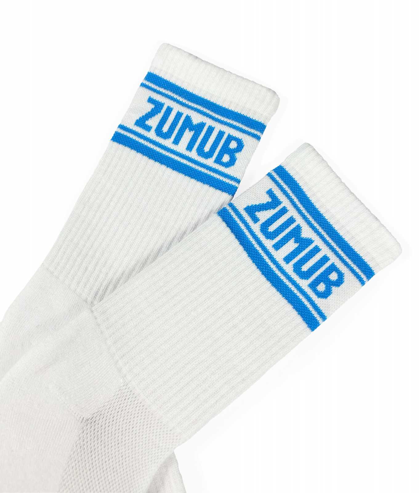 Meias longas Zumub Gym Hero brancas e azuis