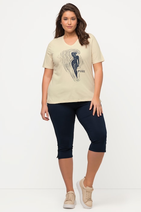 T-Shirt, PURE Woman, V-Ausschnitt, Halbarm, Biobaumwolle