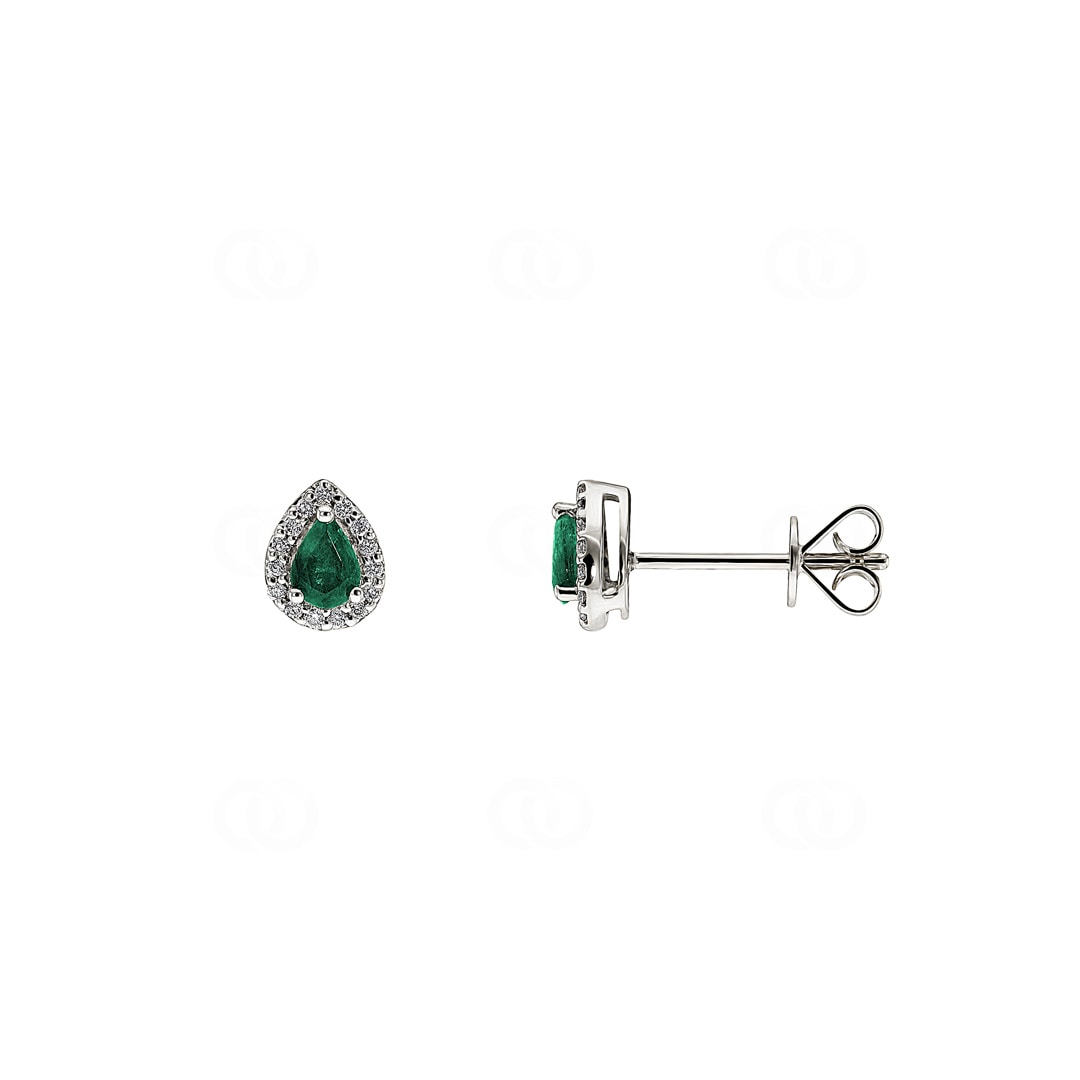 Ohrstecker 750/18 K Weissgold mit Smaragd Tropfen und Diamanten 0.09 ct H/si