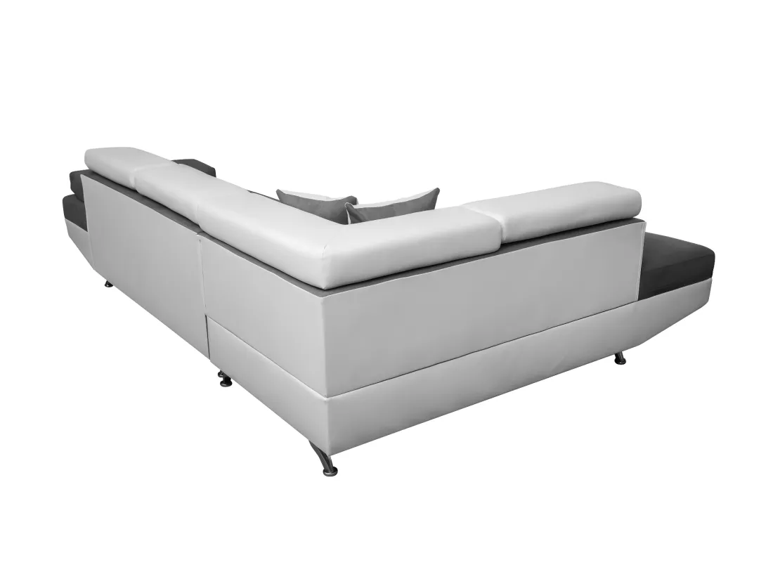 Canapé d'angle gauche 5 places Rio Convertible avec coffre en microfibre et simili - Blanc/Gris - L271 x P192 x H70cm - Loungitude