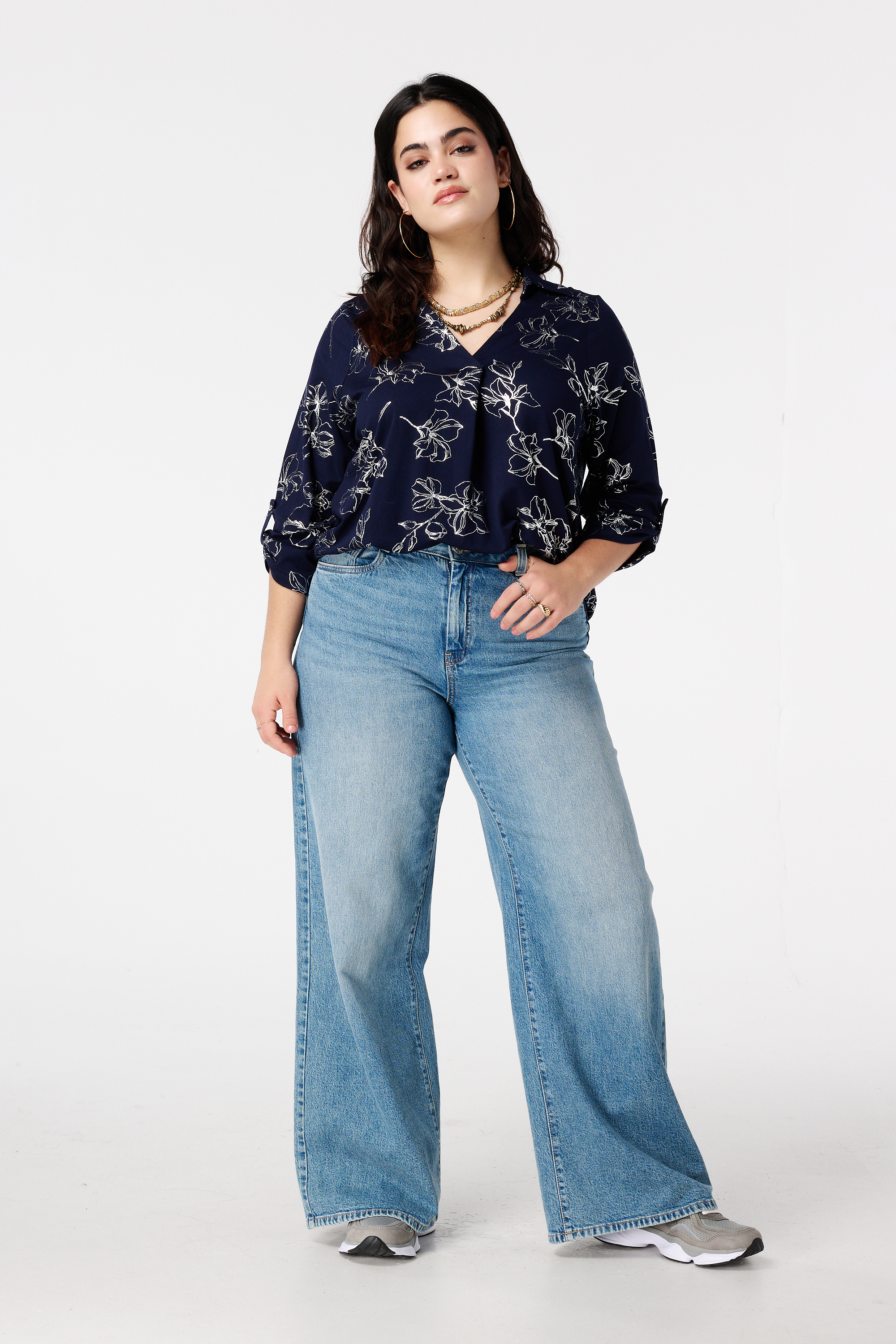 Top met stretch en foil print Navy blauw
