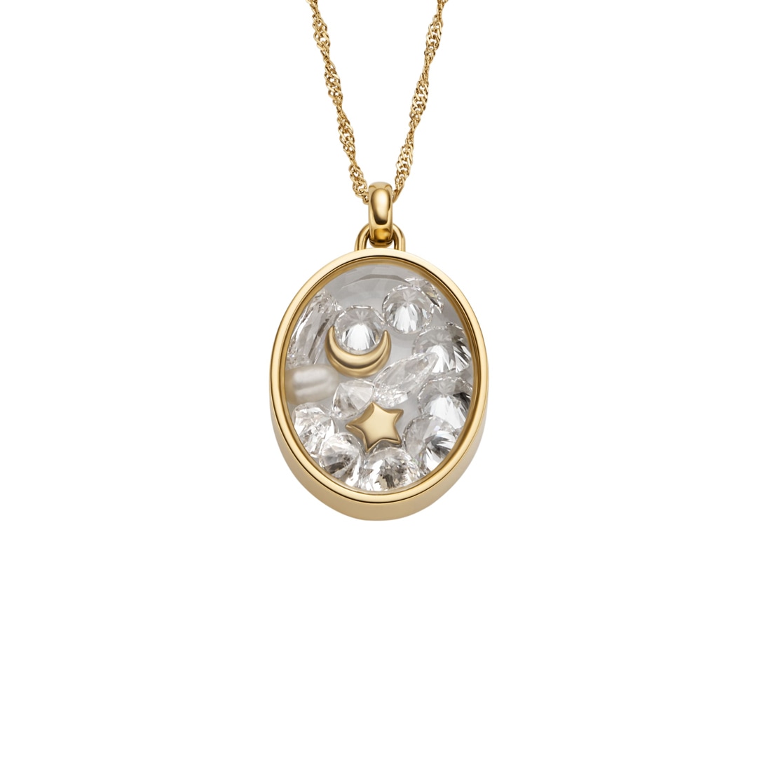 Fossil Sutton Halskette Shaky Glitz Anhänger Mond Stern Edelstahl goldfarben