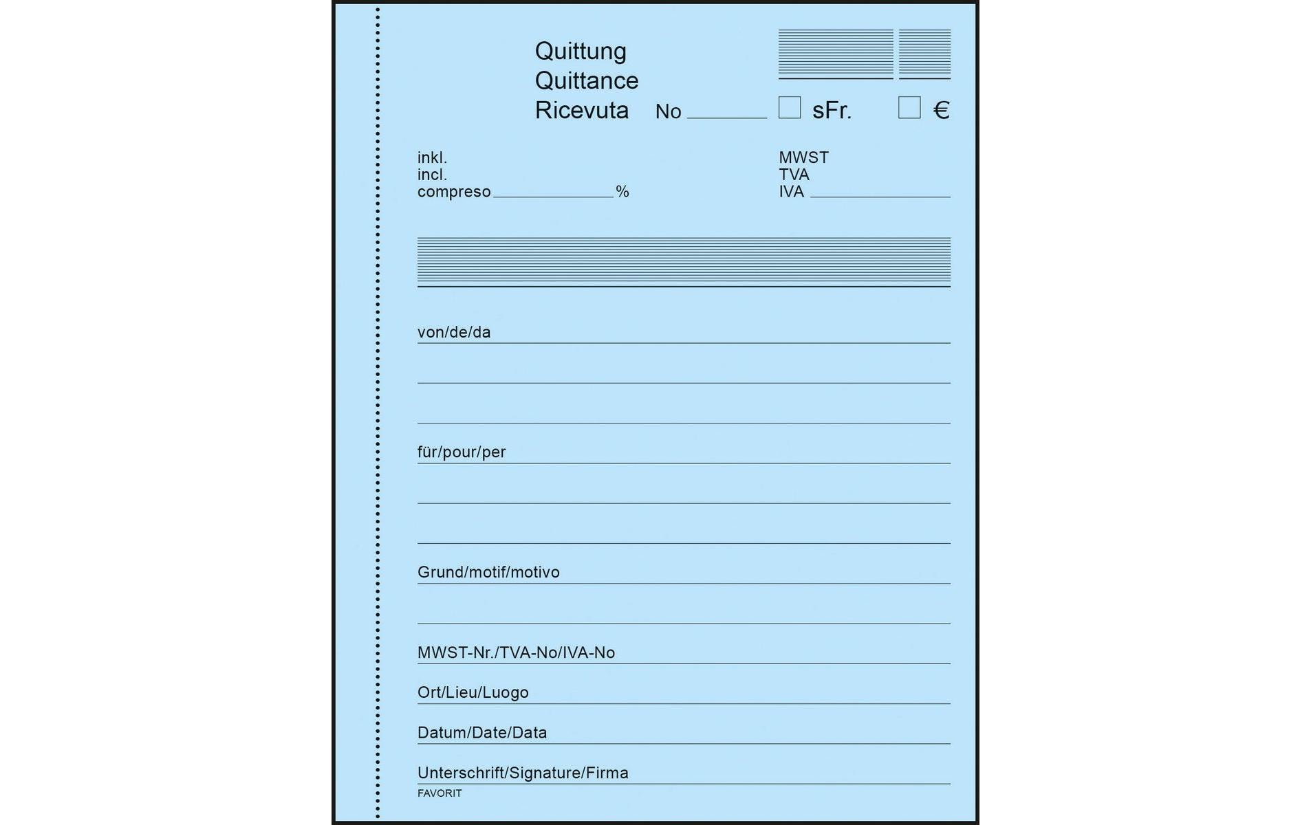 Durchschreibeblock 113 x 144 mm Quittungen, Blau/WeissQuittungen in D/F/I