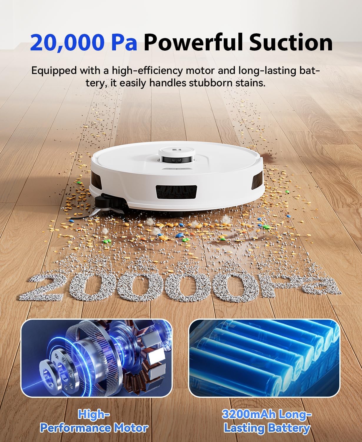 R11 Saugroboter mit Wischfunktion mit Kartenmapping, 20000Pa, Selbstentleerungsstation 90 Tage, Autoladender Staubsauger Roboter für Teppiche/Böden/Tierhaare (White R11 1)