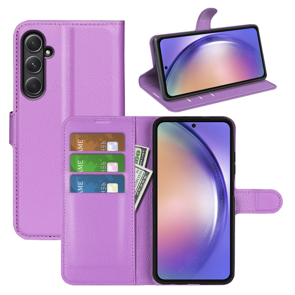Samsung Galaxy A55 Leder Tasche Flip Cover Litchi Look - Lila