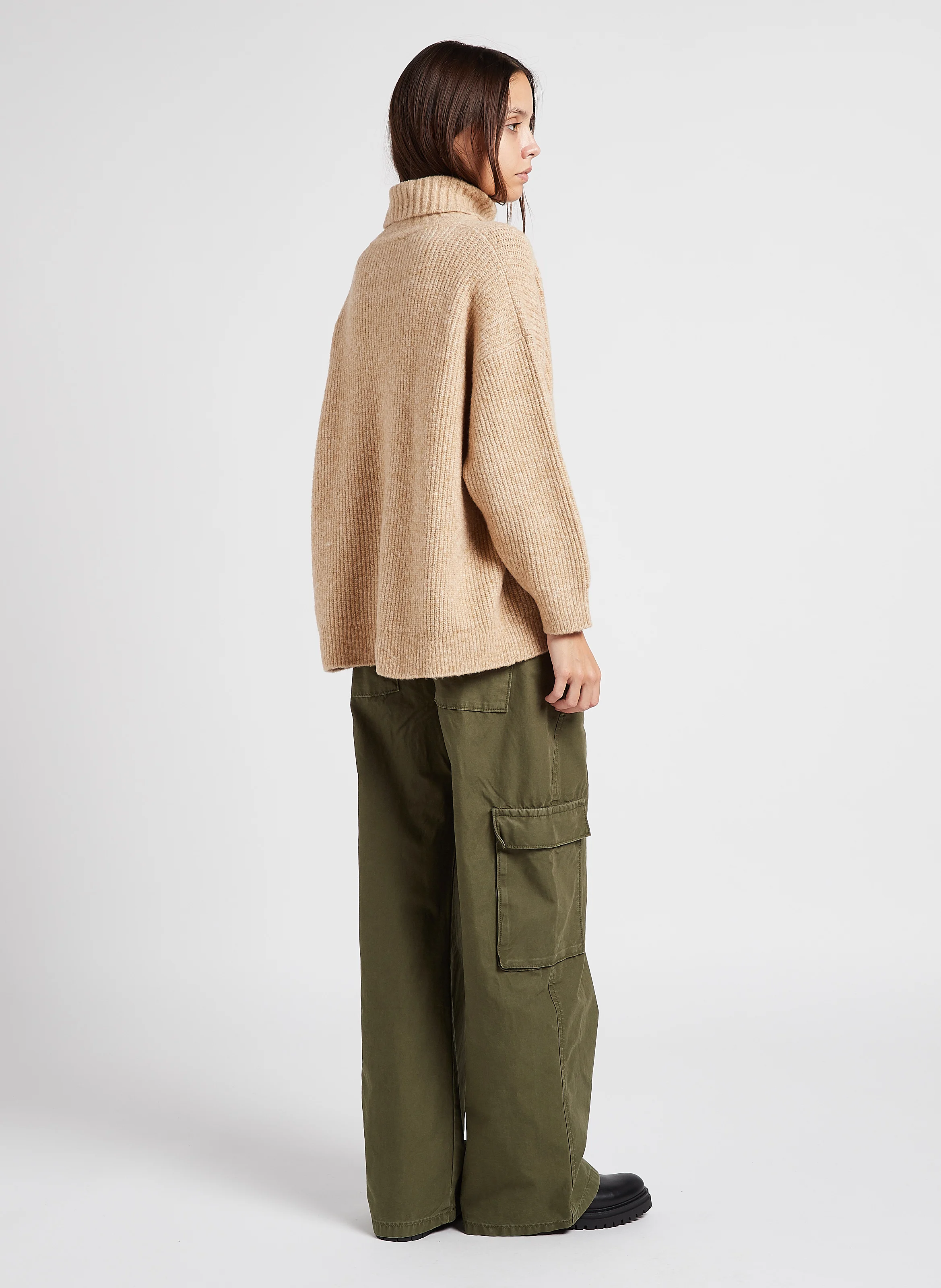 MALMO - Pull ample col roulé en laine mélangée | Beige