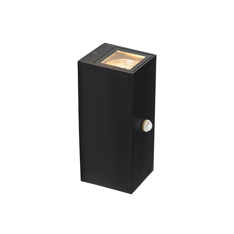 Wandlamp zwart 2-lichts IP44 met bewegingssensor - Baleno