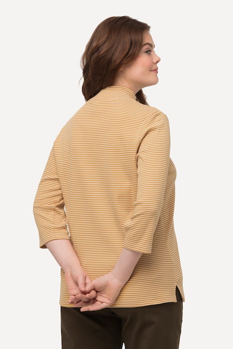 Shirt, Ringel, Stehkragen, Slim, 3/4-Arm, Biobaumwolle