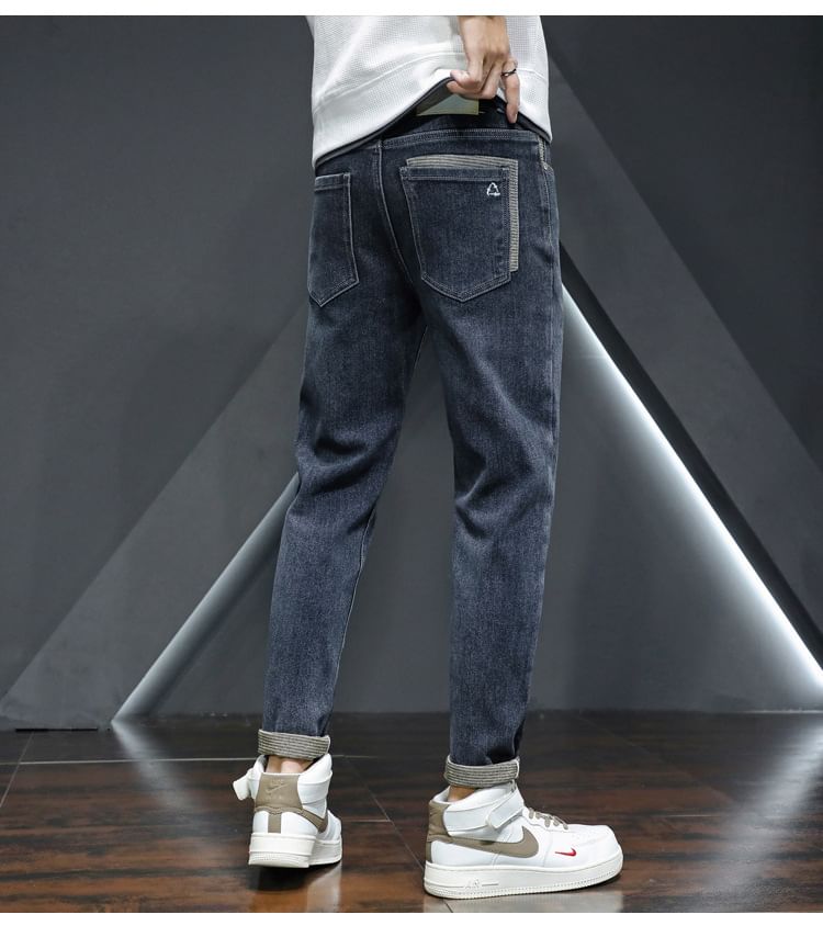 Nataro - Hoge taille gewassen taps toelopende jeans