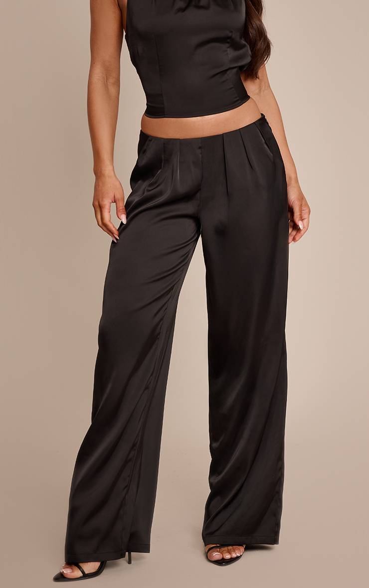 Noir Pantalon Large Plissé En Satin