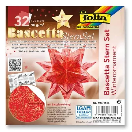 Folia Bascetta-Stern Set, 15x15cm, 32 Blatt Rot/Winterornament gold