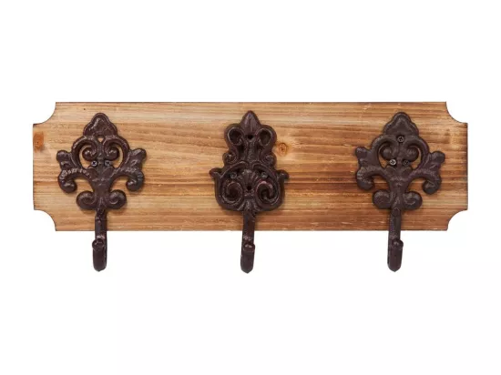 Porte-manteau mural en bois et métal 3 crochets marron 40x13x10h