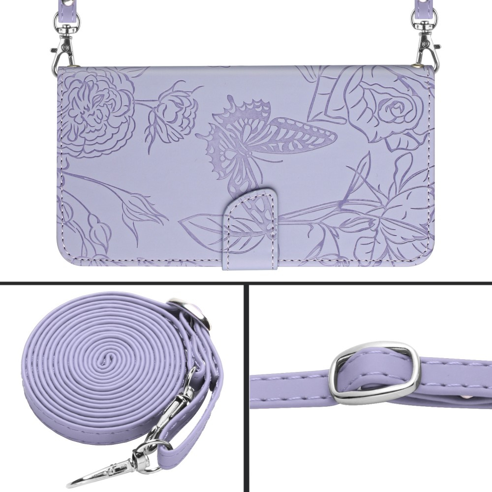 Sony Xperia 10 IV Necklace Leder Tasche Flip Cover Pfingstrosen Imprint - Lila