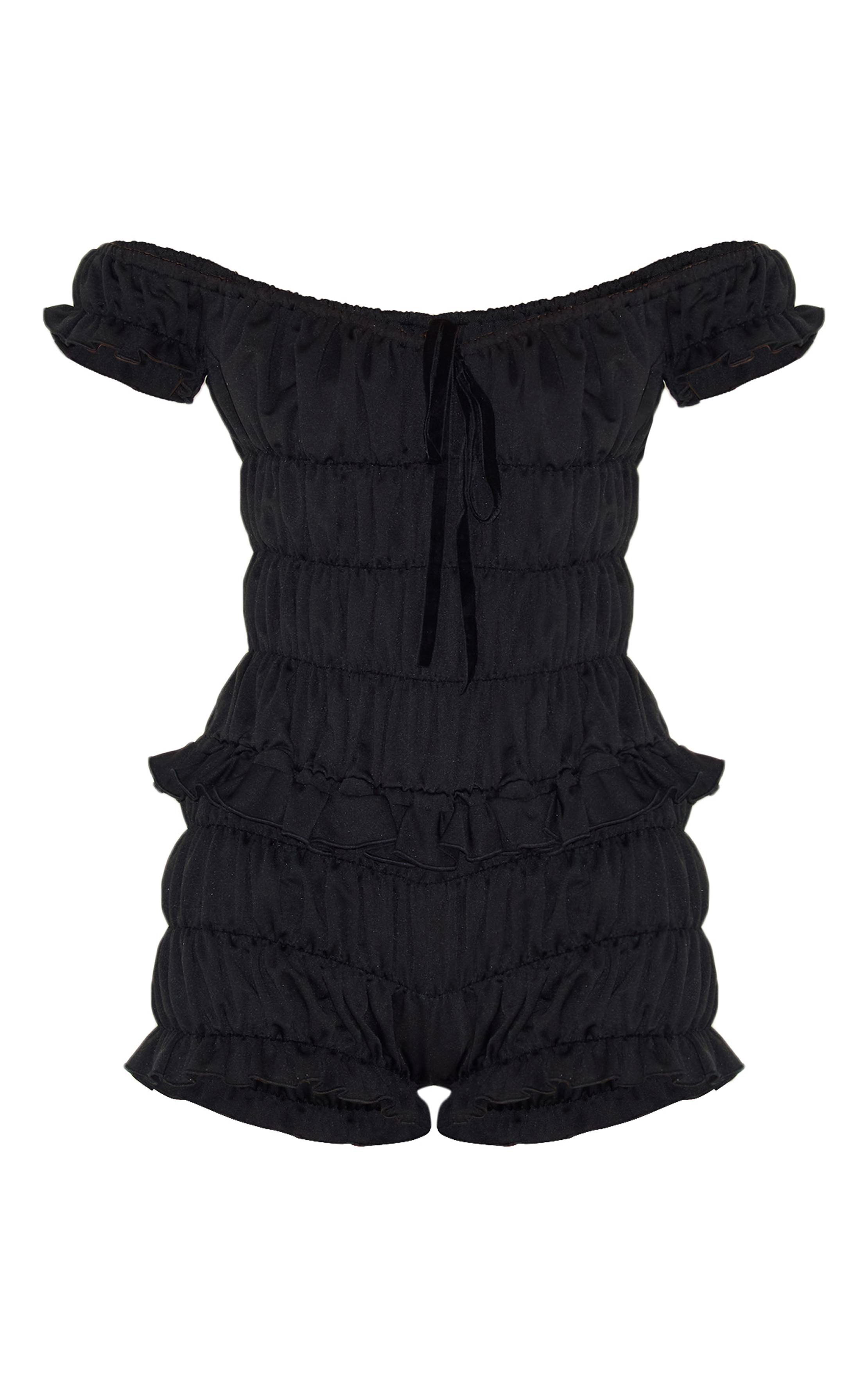 Noir Combinaison-short Bardot Froncée Extrême