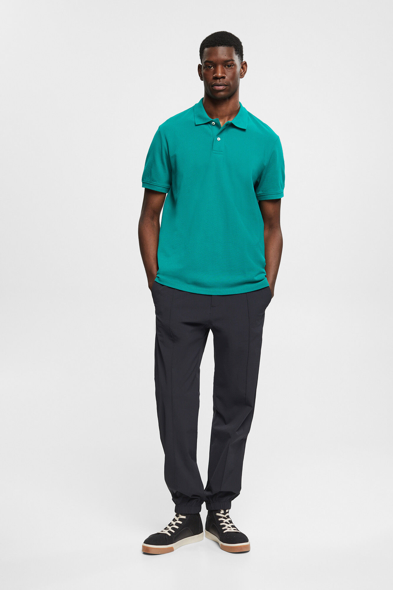 Camisa polo básica em piqué de algodão - Verde
