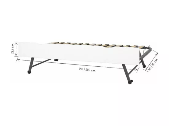 Sommier gigogne avec façade 2 mains 90x190 cm bois massif blanc MAKURIA
