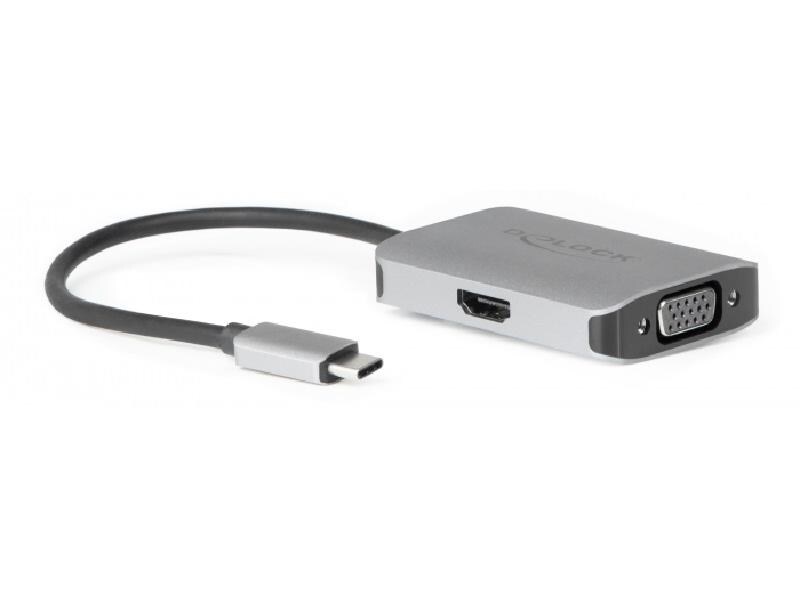 Delock 2-Port Signalsplitter USB Typ-C zu HDMI/VGA Delock USB Type-C Splitter (DP Alt Mode) > 1 x HDMI   1 x VGA out