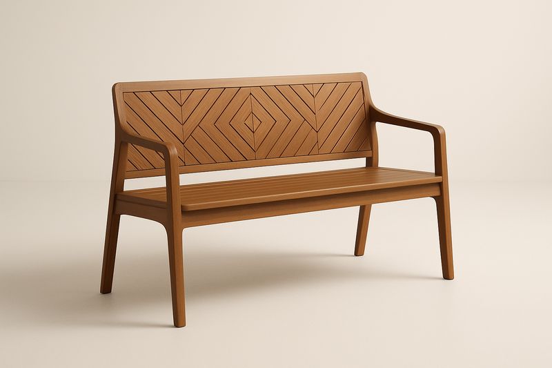 Holzbank mit Armlehnen Rechteckiges Design Länge 150cm Eukalyptusholz Braun