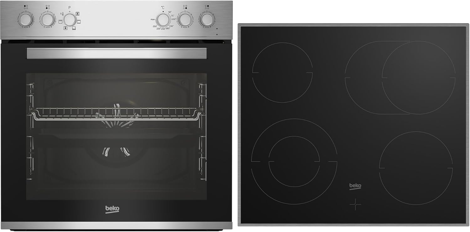Beko BBUE12020X Einbau-Herd-Set, Multifunktionsofen mit 6 Heizarten und Glaskeramik-Kochfeld, SteamShine-Reinigung, AeroPerfect, Schwarz-Edelstahl
