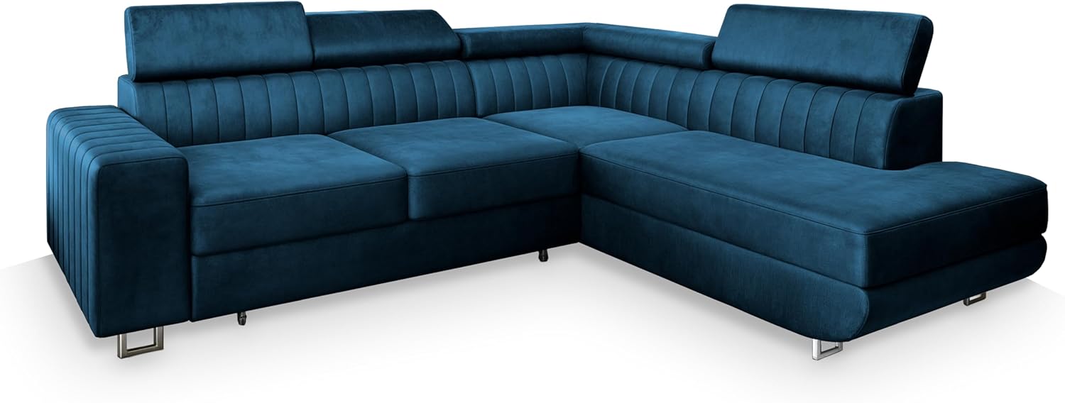 Masseno Ecksofa NOLA R-S mit Schlaffunktion L-Form, Sofa mit Bettkasten, Wohnzimmersofa, Couch, Soffa, Bettsofa, Couchgarnitur- Blau, Monolith 77