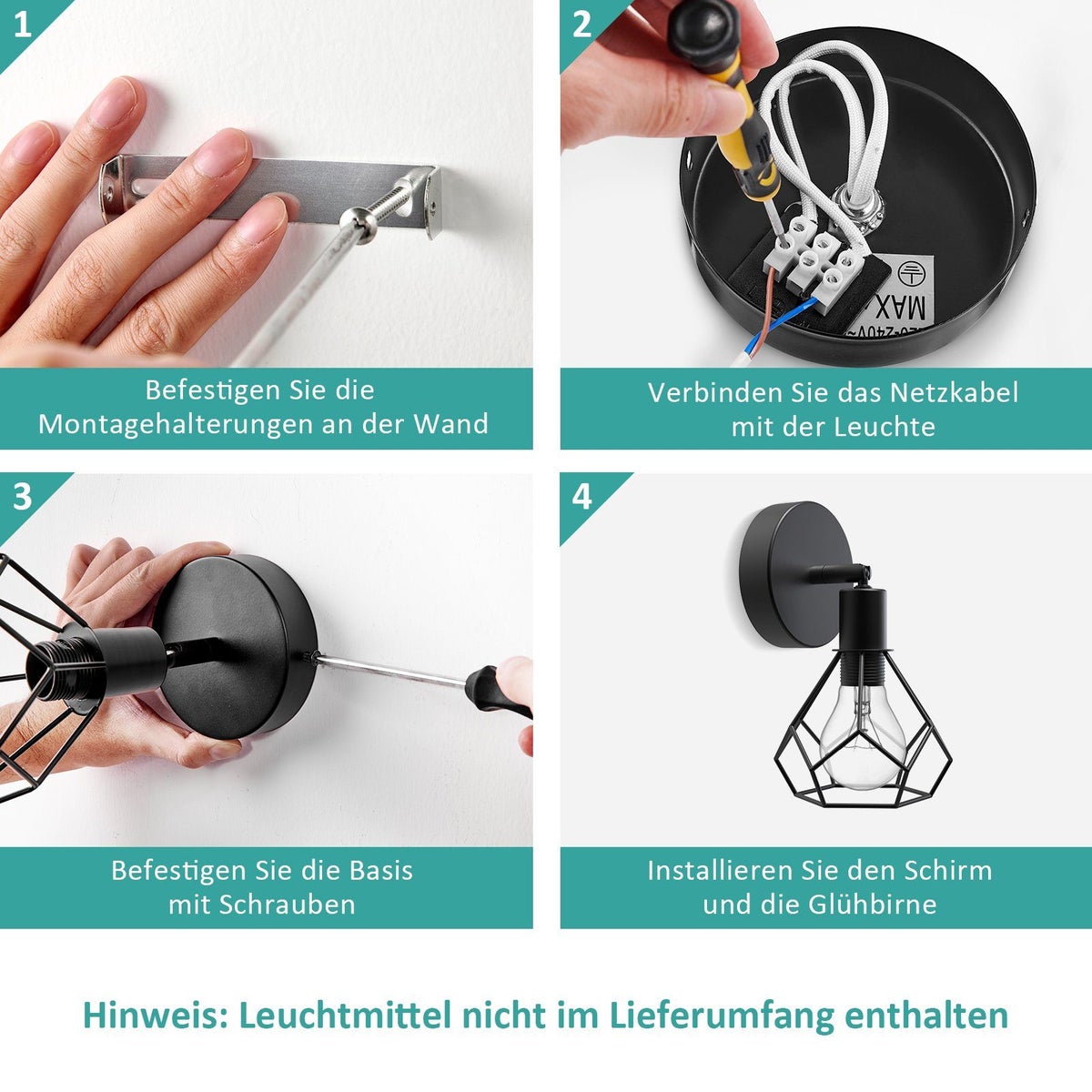 EMKE Retro Wandlamp - Industriële wandlamp met E14 fitting, perfect voor woonkamer en hal (lamp niet inbegrepen)