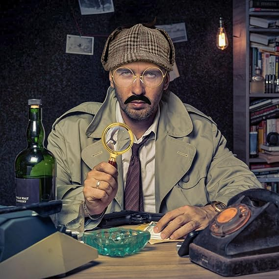 (8-tlg. Set) Detektiv Agent Fasnacht Erwachsenen Kostüm Zubehör für Motto Partys / Halloween mit Brille / Hut - Braun / Gold