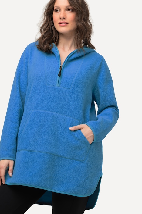 Long-Teddy-Fleecepullover, Kapuze, Zipper, Langarm