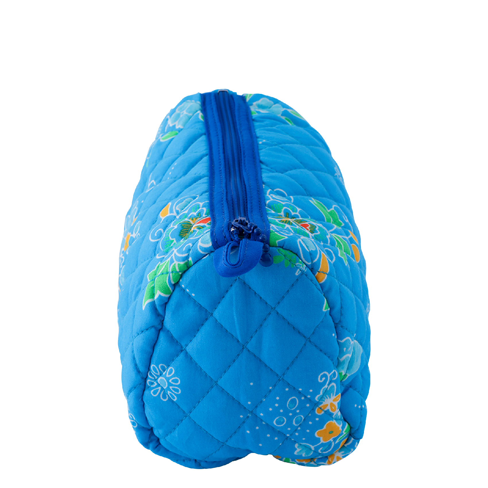 Trousse matelassée imprimé fleuri en coton | Bleu