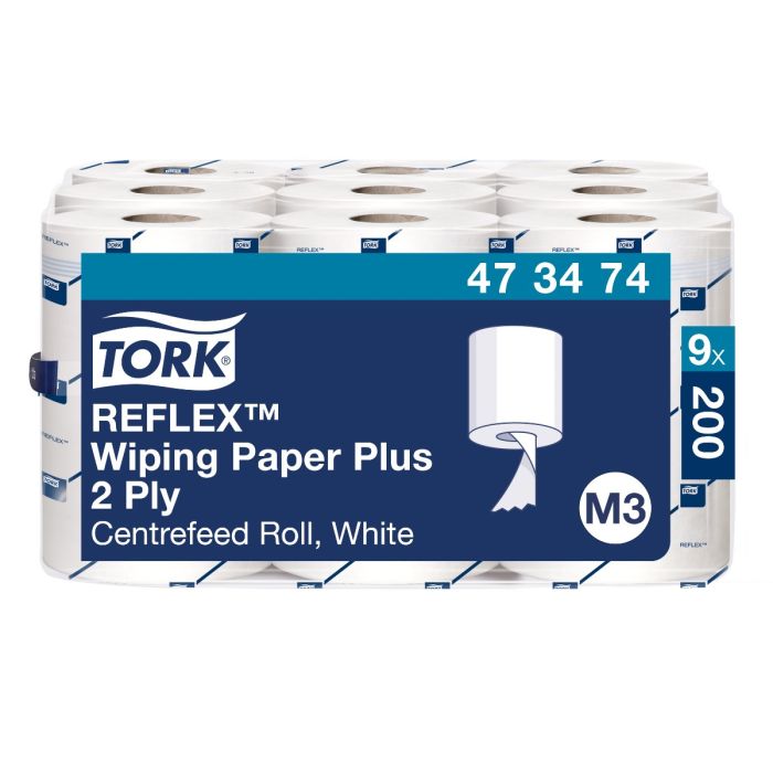 Tork 473474 6st Reflex Plus Mini Centerfeed Poetspapier Wit M3, Multifunctioneel, 9 x 200 vellen (473474)