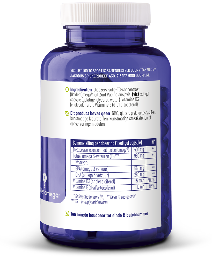 Vitakruid Visolie 1400 Sport Triglyceriden Epa 40% Dha 20% (90 softgels)