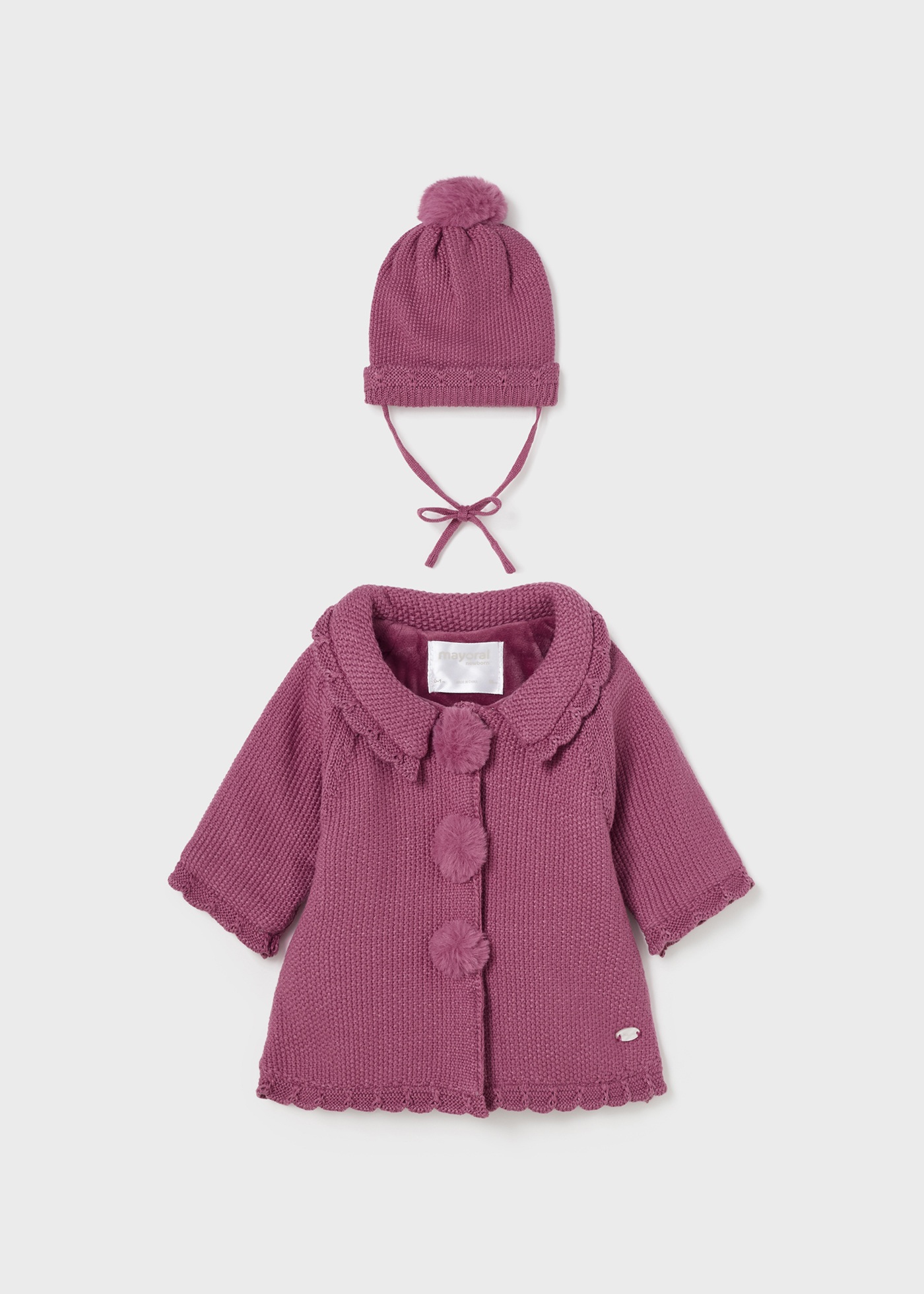 Casaco de tricô com gorro para recém-nascido