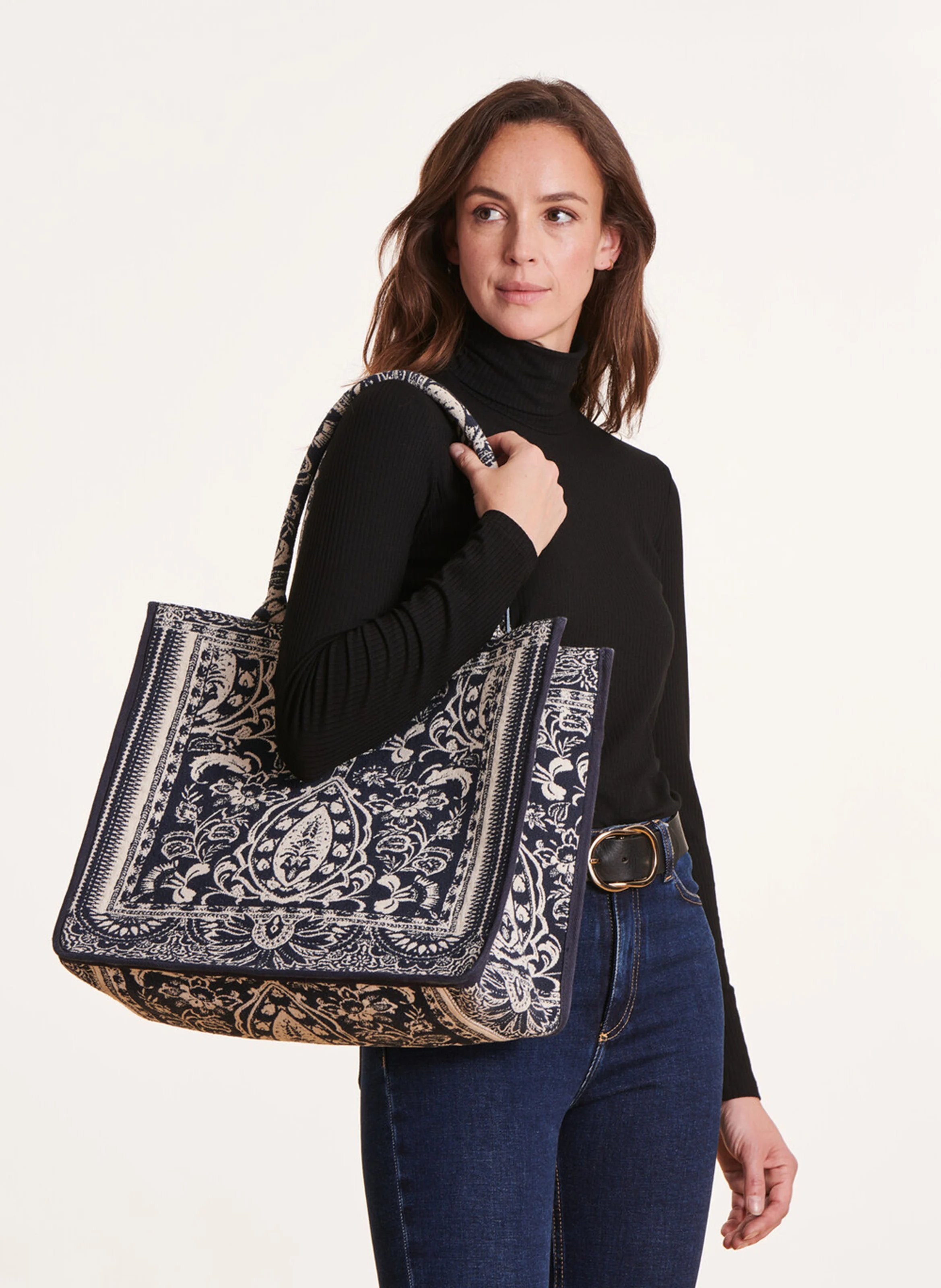 Sac cabas jacquard | Bleu