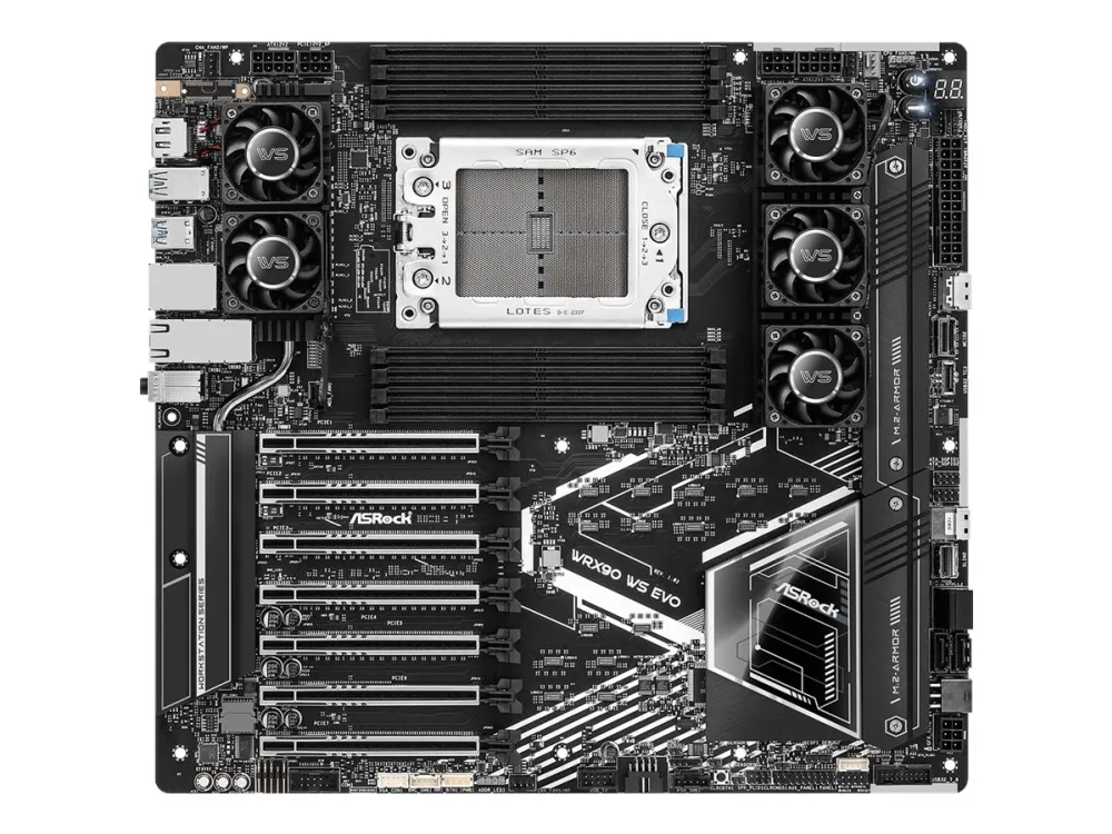 ASRock WRX90 WS EVO - Bundkort - forlænget ATX / SSI EEB - Socket sTR5 - AMD WRX90 Chipset - USB-C 3.2 Gen 2x2, USB4, USB 3.2 Gen 1, USB 3.2 Gen 2 - 10 Gigabit LAN - onboard grafik - HD Audio (8-kanaler)