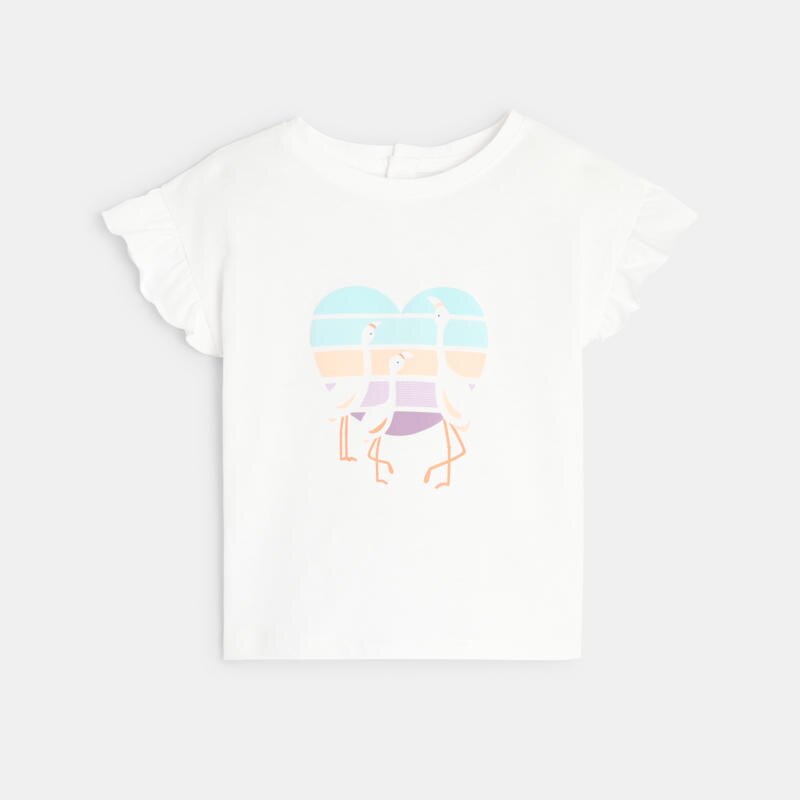 T-shirt flamants cœur blanc bébé fille Blanc