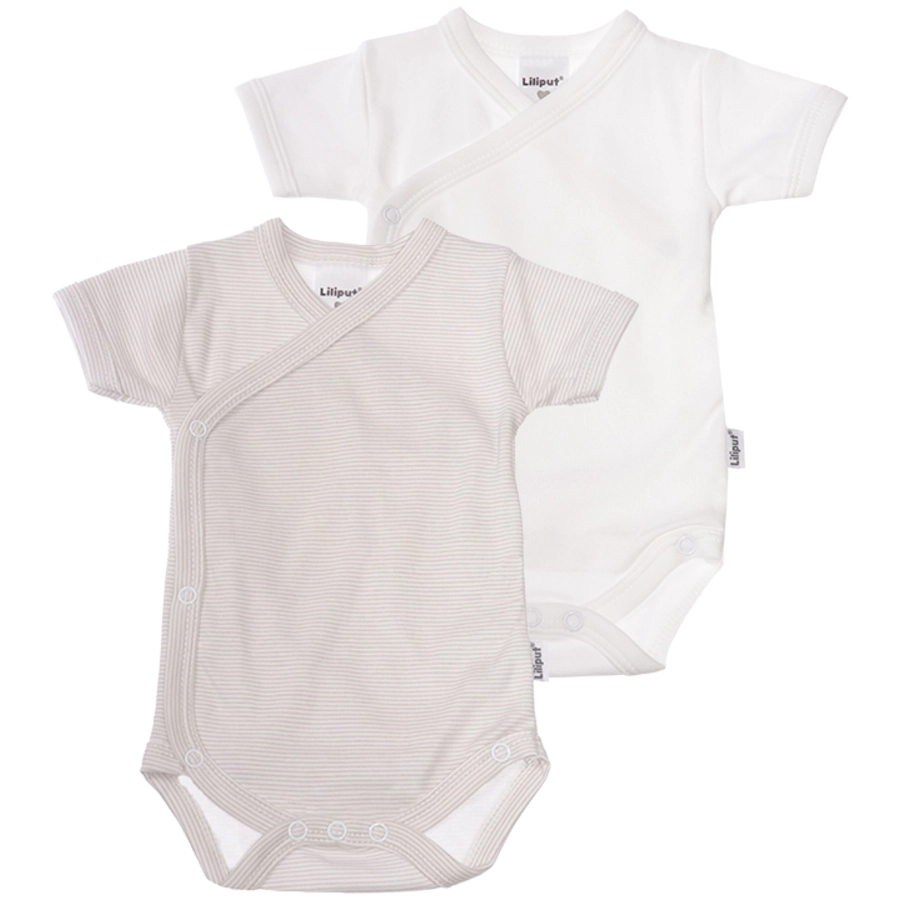 Liliput Kurzarm-Wickelbody 2er-Pack weiß grau-gestreift