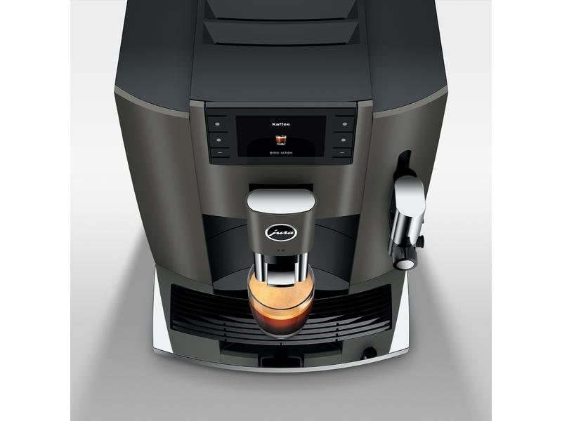 JURA Kaffeevollautomat E8 Dark Inox (SC) Zweitassen-Vollautomat für 17 verschiedene Kaffee- und Milchgetränke