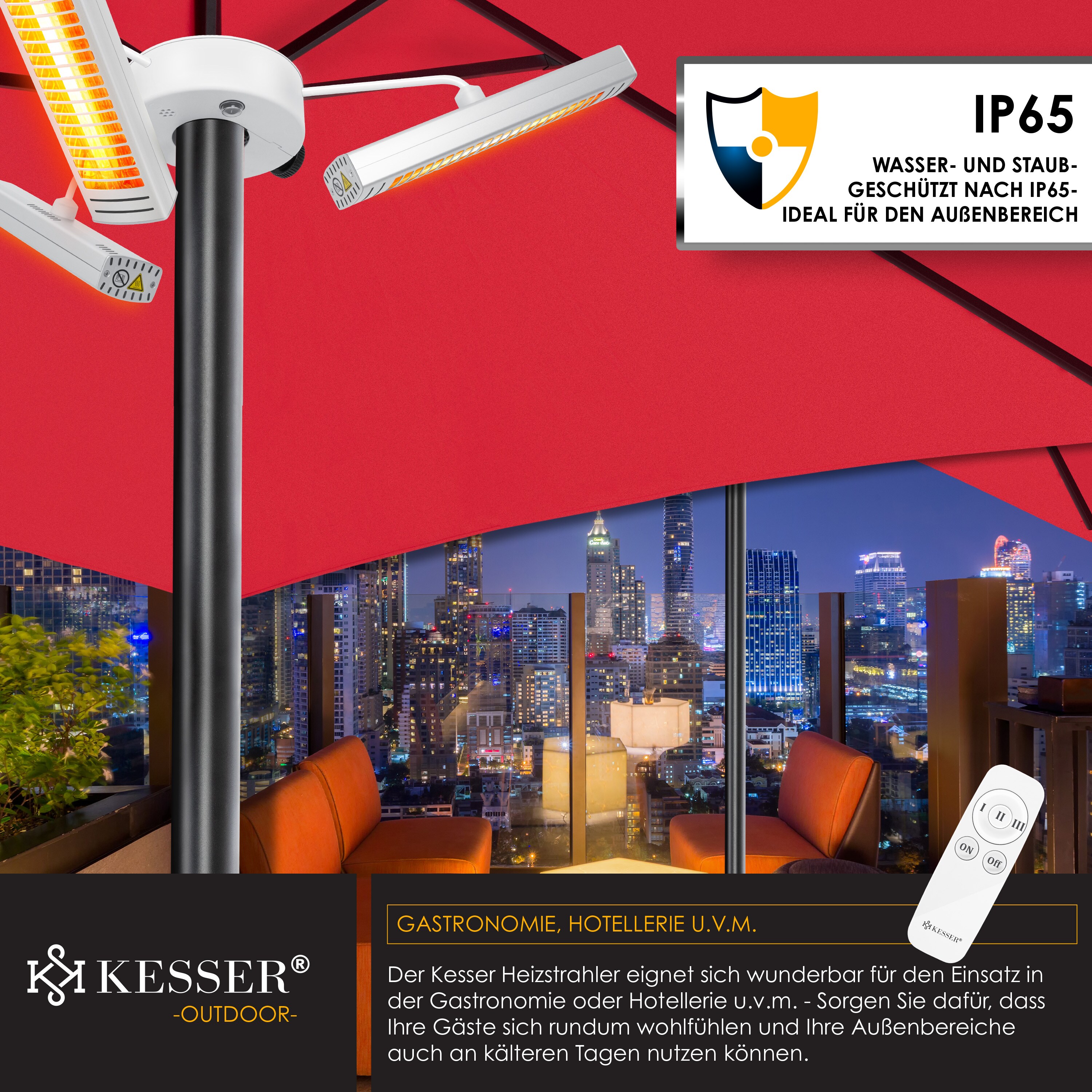 KESSER® Heizstrahler Infrarot 3000W für Terrasse Gastro- & Sonnenschirm Quarzstrahler Outdoor Infrarotstrahler Terrassenstrahler mit Fernbedienung | höhenverstellbar Garten & Außenbereich