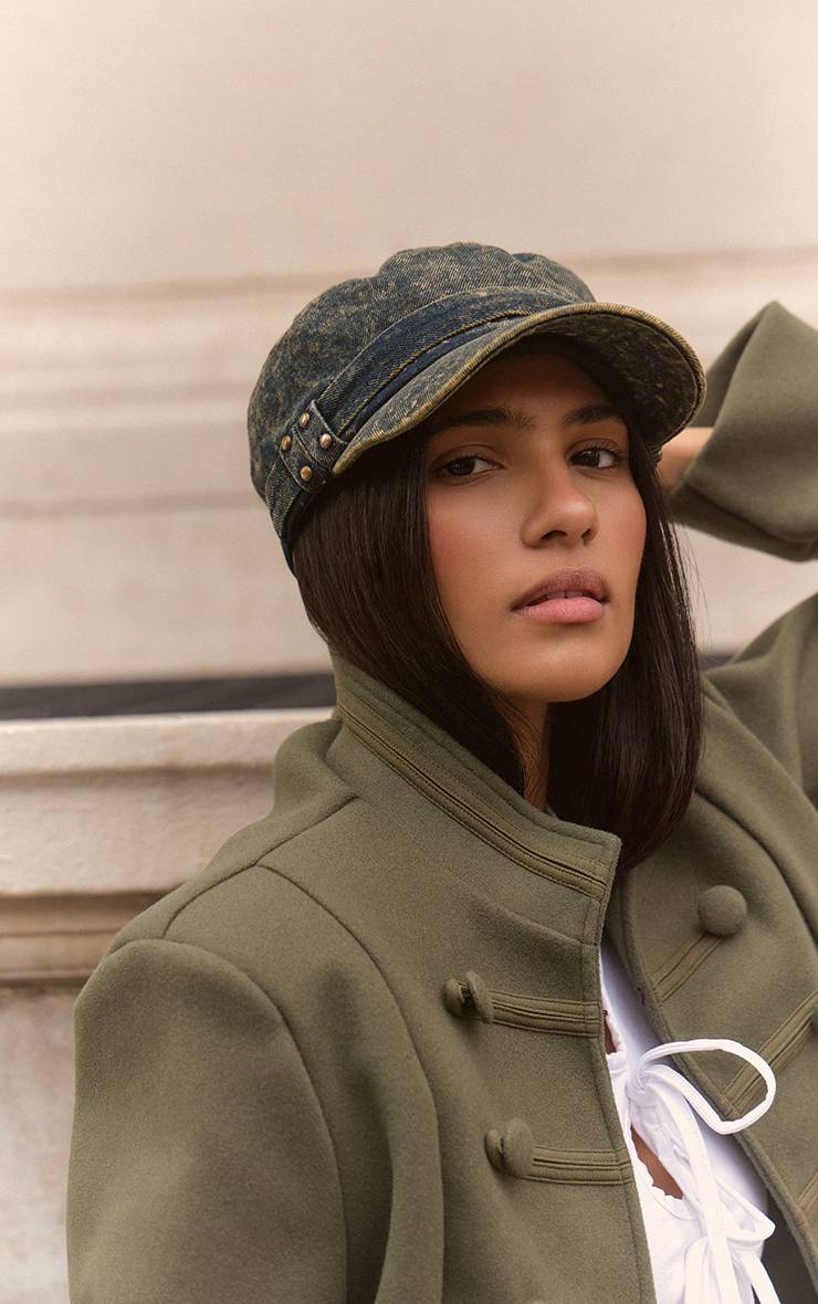 Bleu Casquette Militaire En Denim Délavé