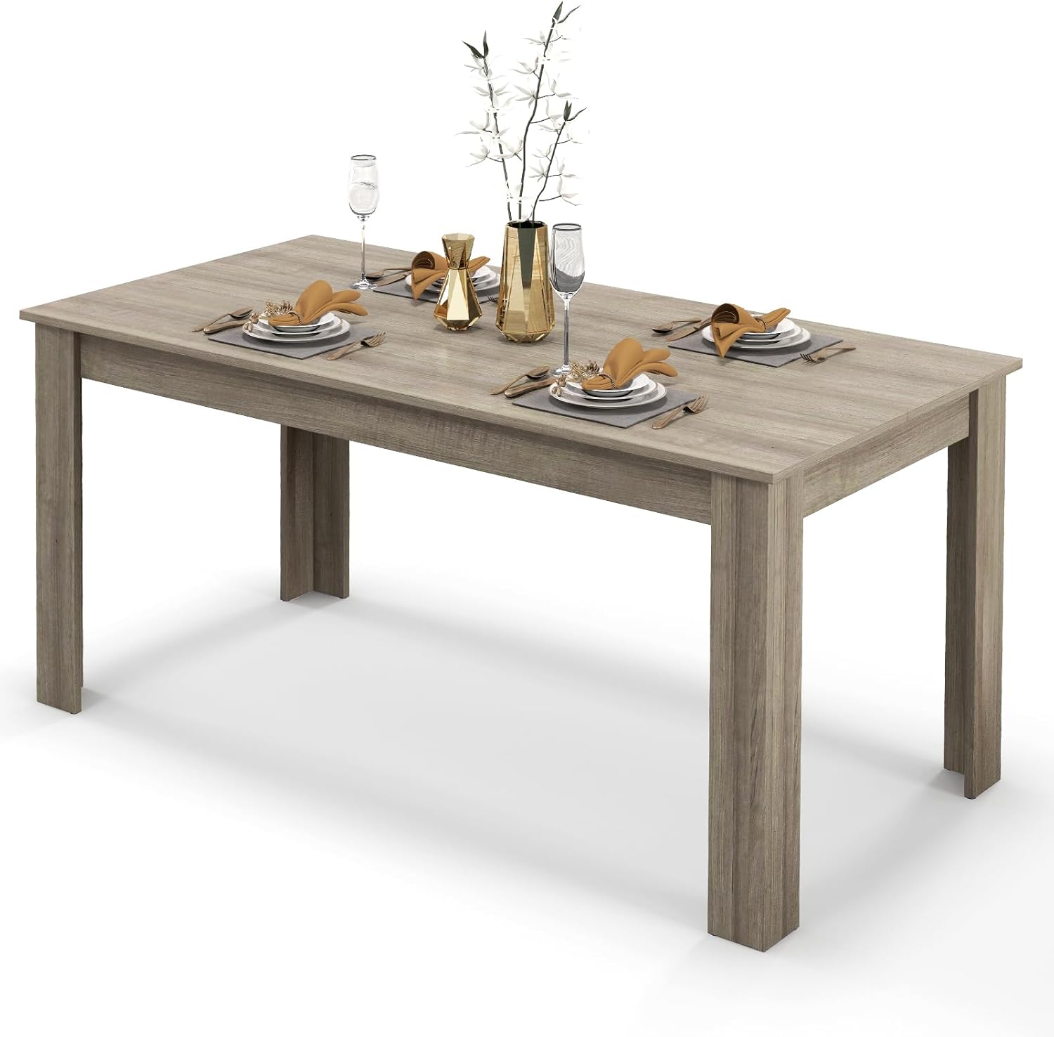 GIANTEX Esstisch für 6-8 Personen, 160 x 80 x 77 cm, Großer Holztisch Rechteckig, Küchentisch bis 150 kg tragbar, Moderner Esszimmertisch, Tisch Schreibtisch für Esszimmer Küche Büro (Eiche)