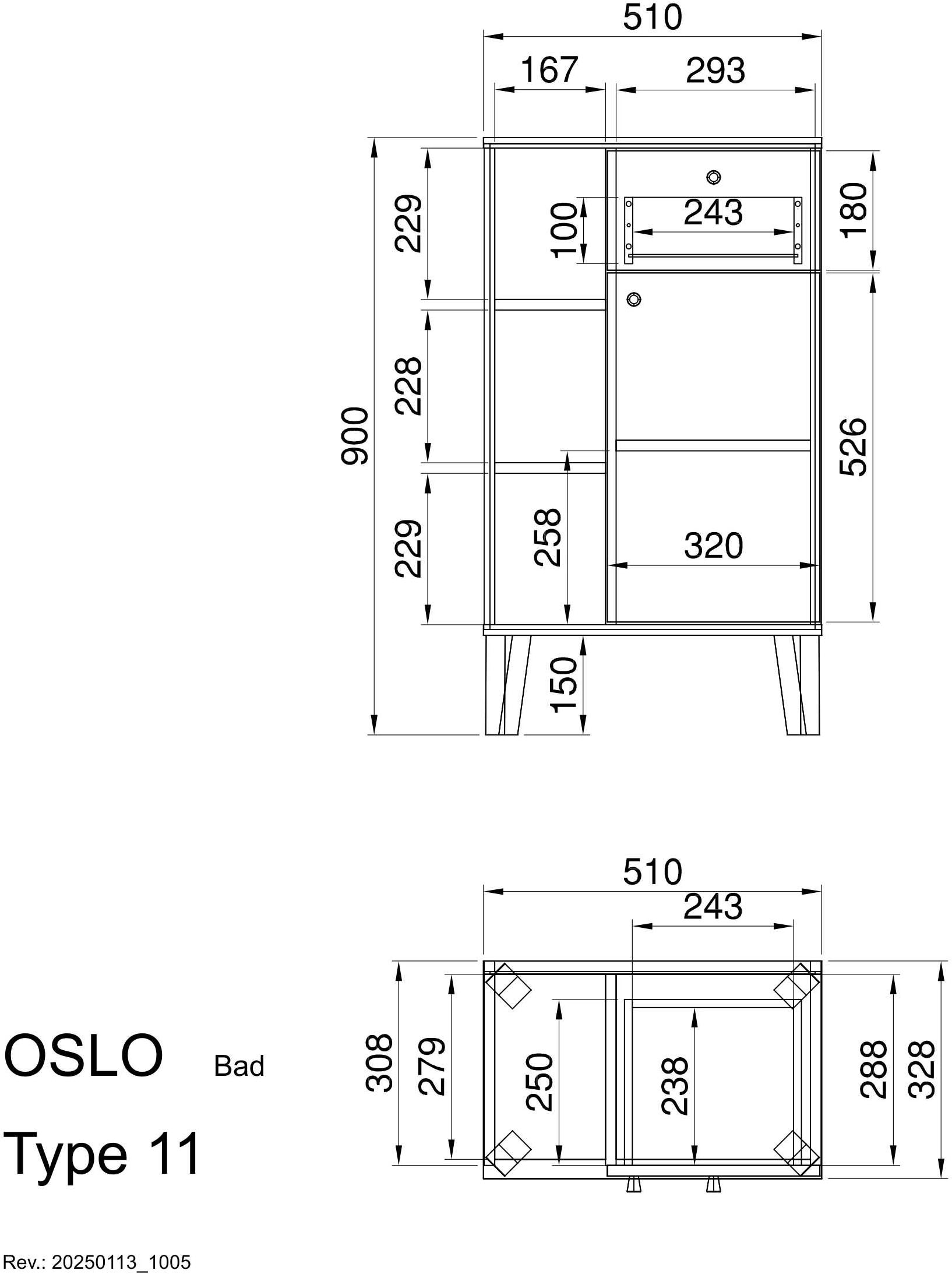 INOSIGN Midischrank »Oslo, Badschrank mit Knopfgriff, Schrank im skandinavischen Design« in der Türfarbe Weiss oder Grau verfügbar, ausreichend Stauraum