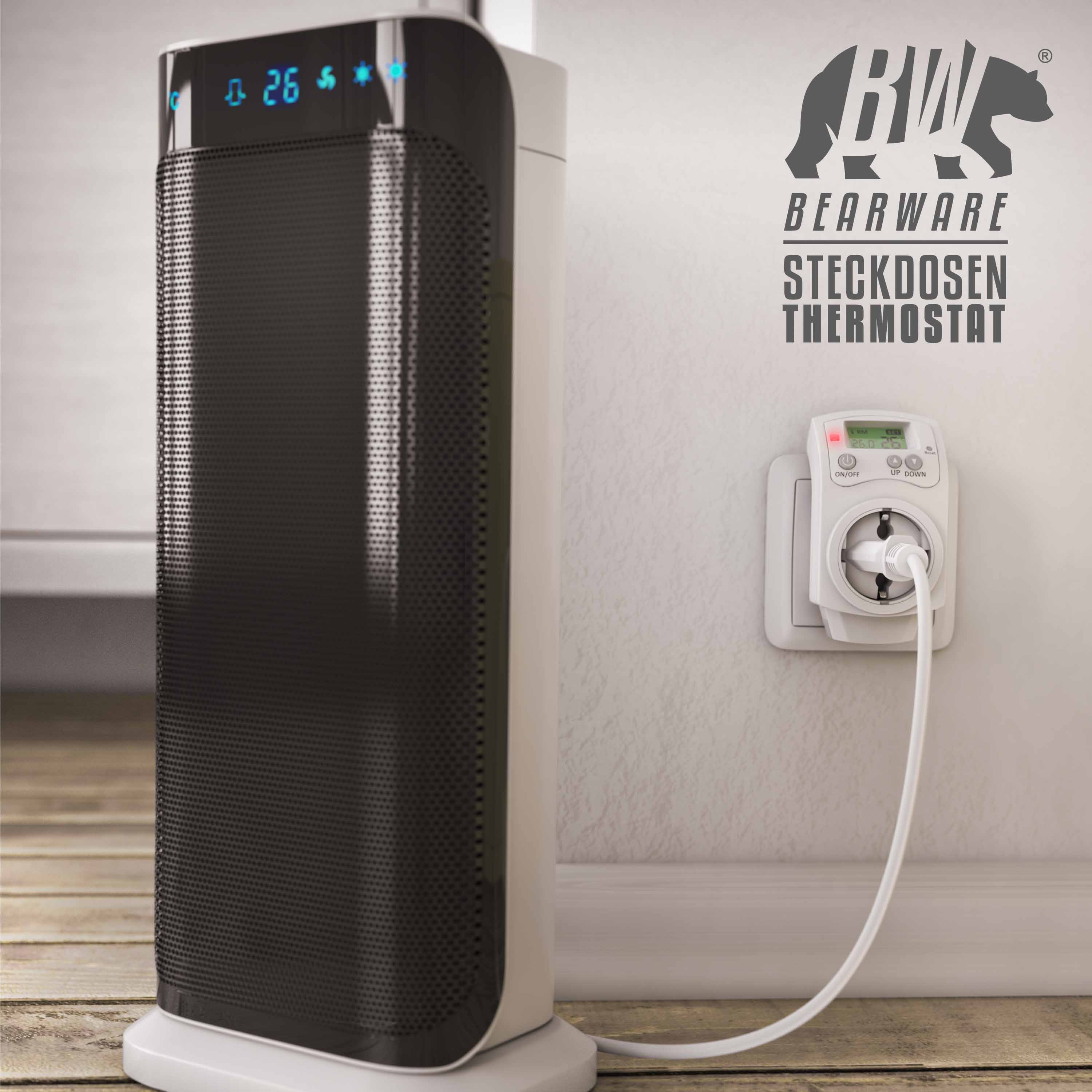 BEARWARE Steckdosen Thermostat programmierbar von 5°-30°C LCD Display mit Statusanzeige